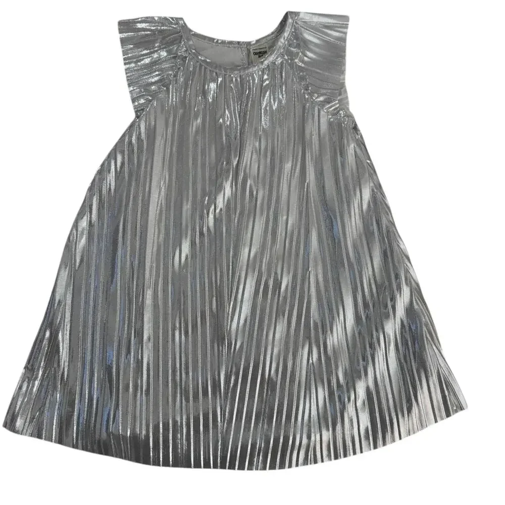 Copied - OshKosh B'gosh Toddler Girl 2T Silver Metallic Foil Pleated Dress NWT